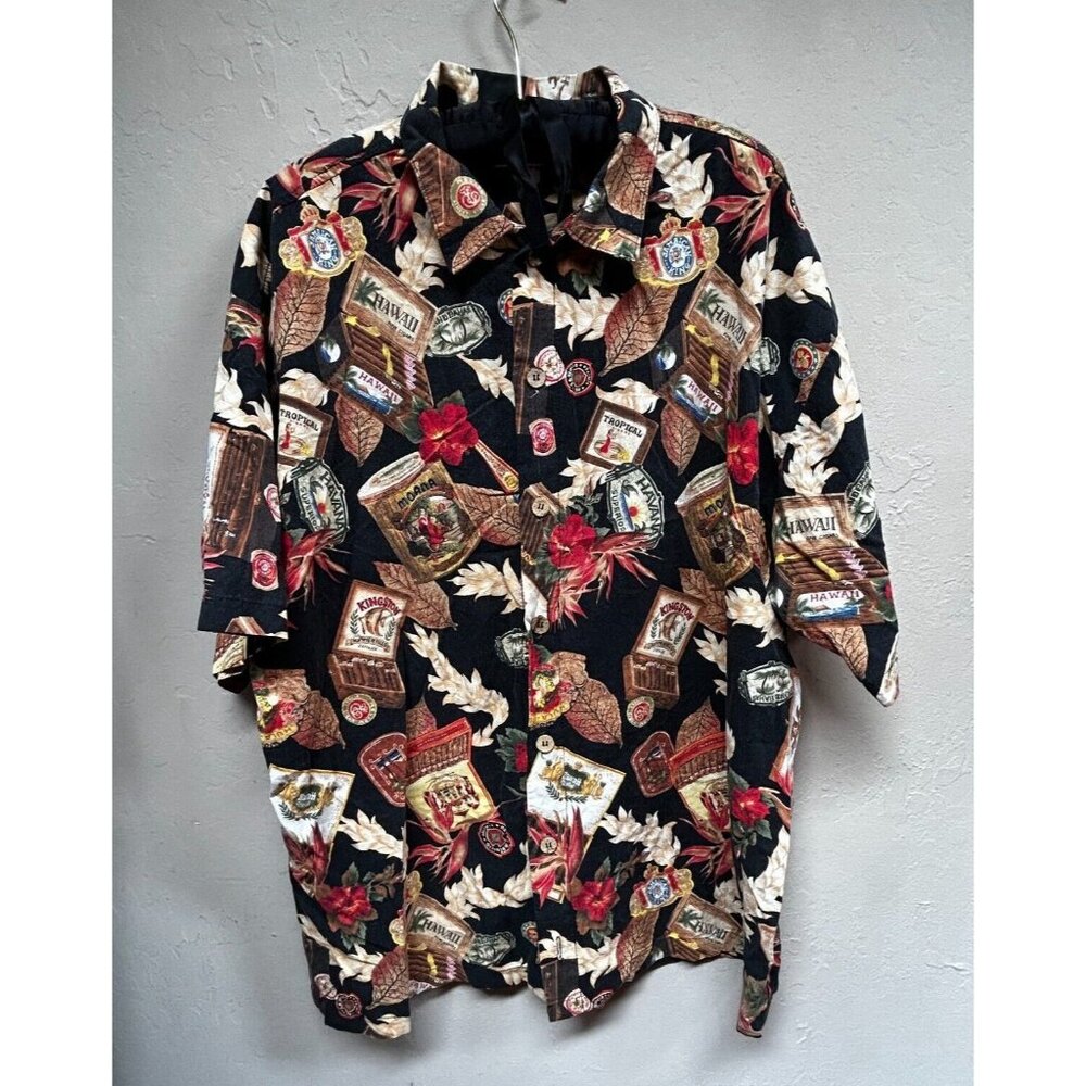 Leisure Men's Button Up Short Sleeve Printed Hawaiian Shirt XL Multicolor Casual